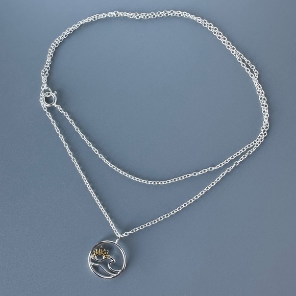 Sterling Silver Two Tone Ocean Wave Necklace - Picture 4 of 9